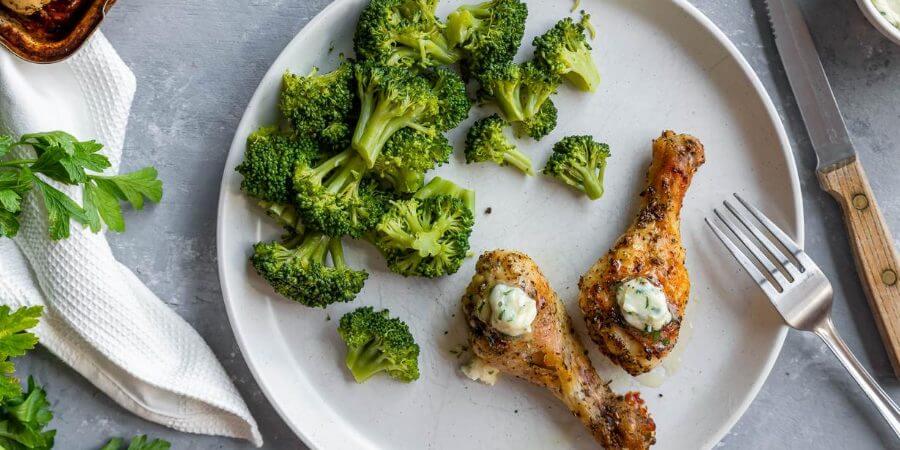 Roast Chicken with Broccoli and Garlic Butter
