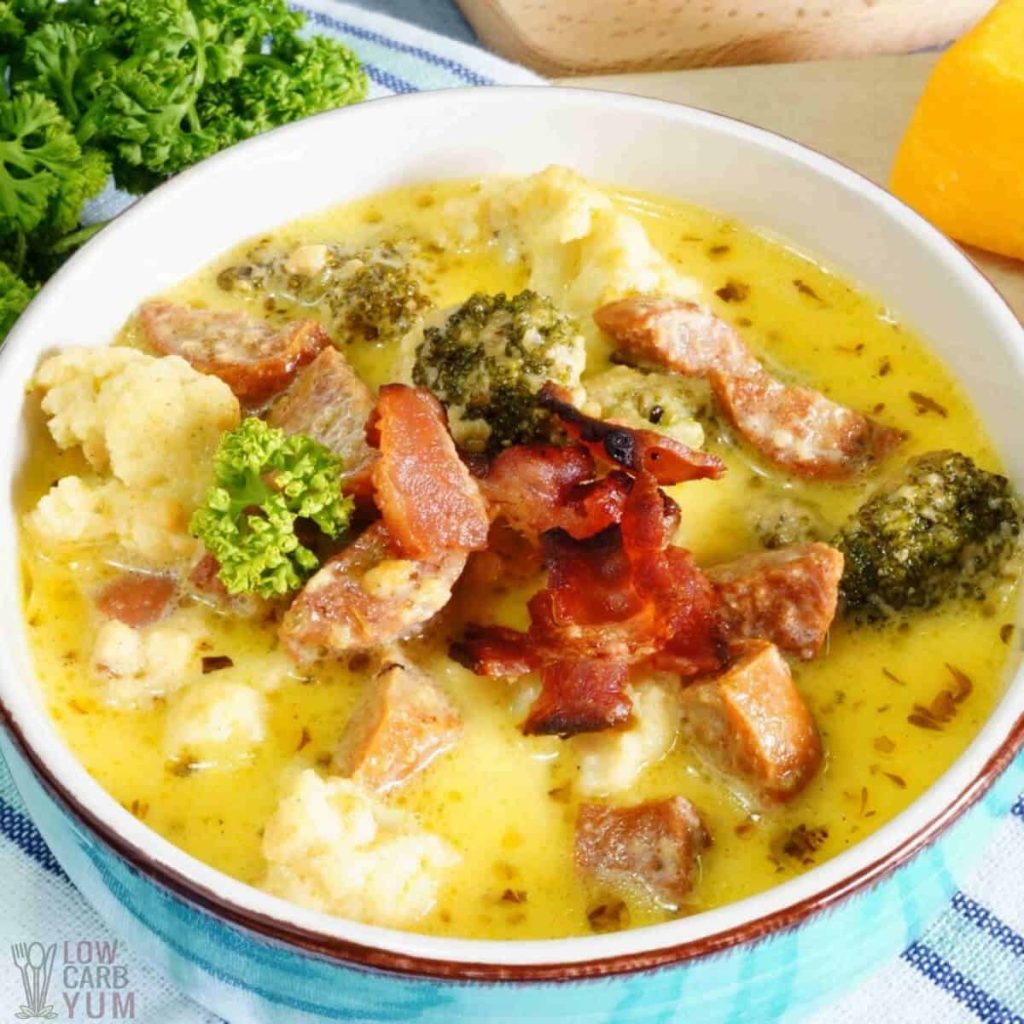 Broccoli Cauliflower Cheese Soup With Sausage